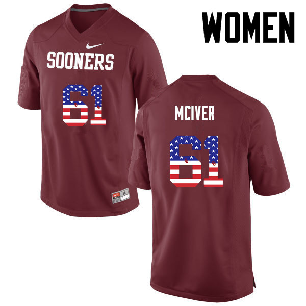 Women Oklahoma Sooners #61 Ian McIver College Football USA Flag Fashion Jerseys-Crimson